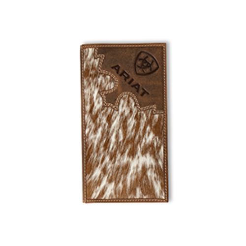 Ariat Brown Brindle Calf Hair Men's Leather Wallet with Crazy Horse Overlay A3562302