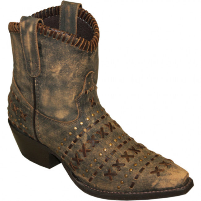 Abilene Distressed Brown Rawhide Hand Laced Womens Short Western Boots 5074