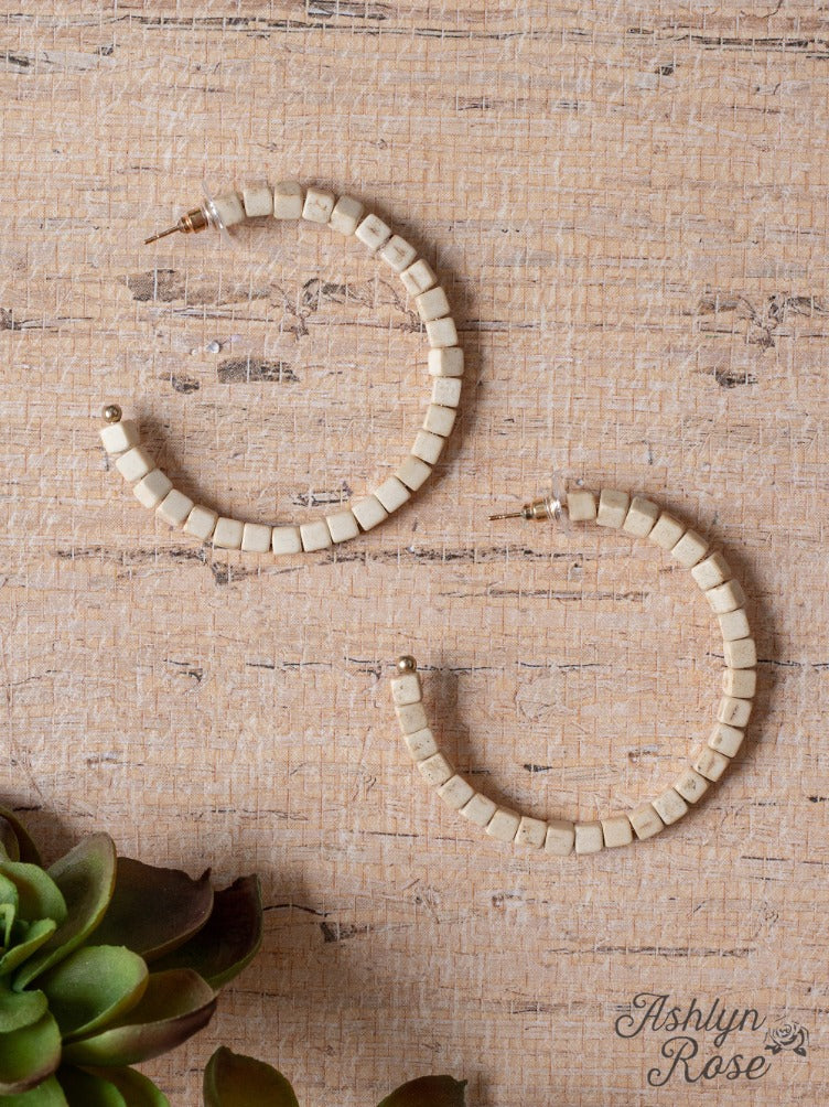 Southern Grace Blame It On My Roots Cream Square Beaded Hoops AE9598