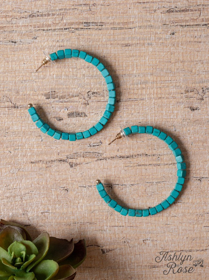 Southern Grace Blame It On My Roots Turquoise Square Beaded Hoops AE9598TQ