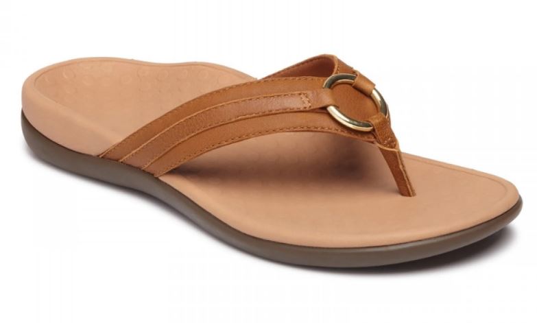 Vionic Mocha Leather Tide Aloe Womens Toe Post Sandal