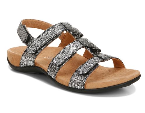 Vionic Black Metallic Amber Ajustable Womens Comfort Sandals