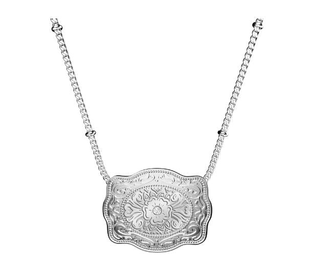 Spurwest Amelia Rose Embossed Floral Mini Belt Buckle Neckace SLV-BC-101
