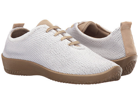 Arcopedico Stretch Knit Lace-Up  White/Tan Womens Comfort Shoes 1151-LS-03