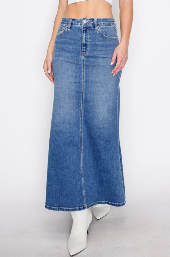 Artemis Vintage Denim Maxi Mermaid Skirt with Gusset AT2053CSM