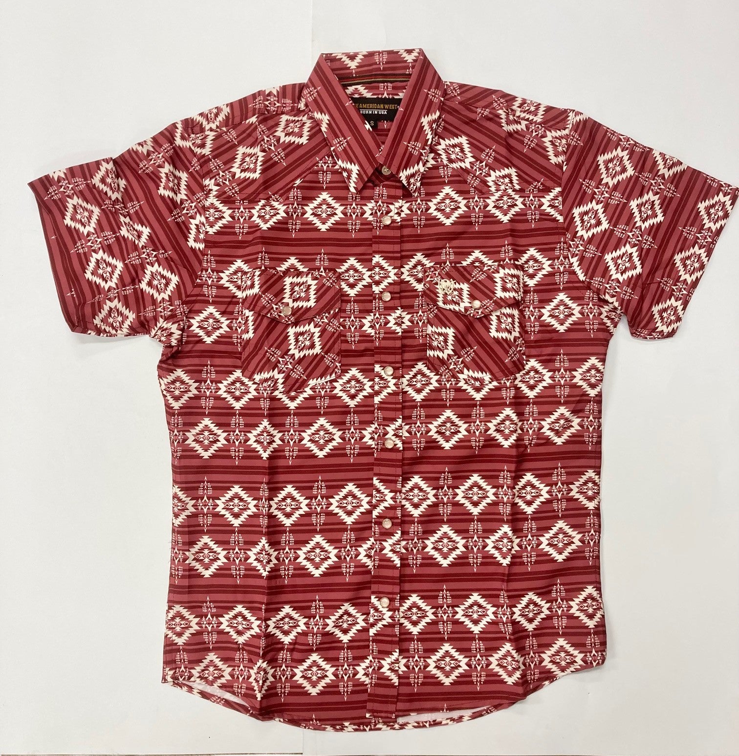 American West Red Aztec Print Men's Half Sleeve Collared Snap Shirt AW-529H