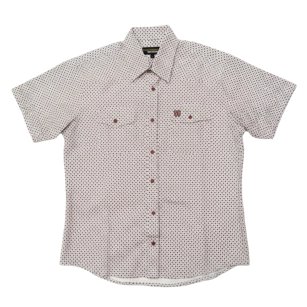American West White Cross Ditsy Print Men's Half Sleeve Collared Snap Shirt AW-206
