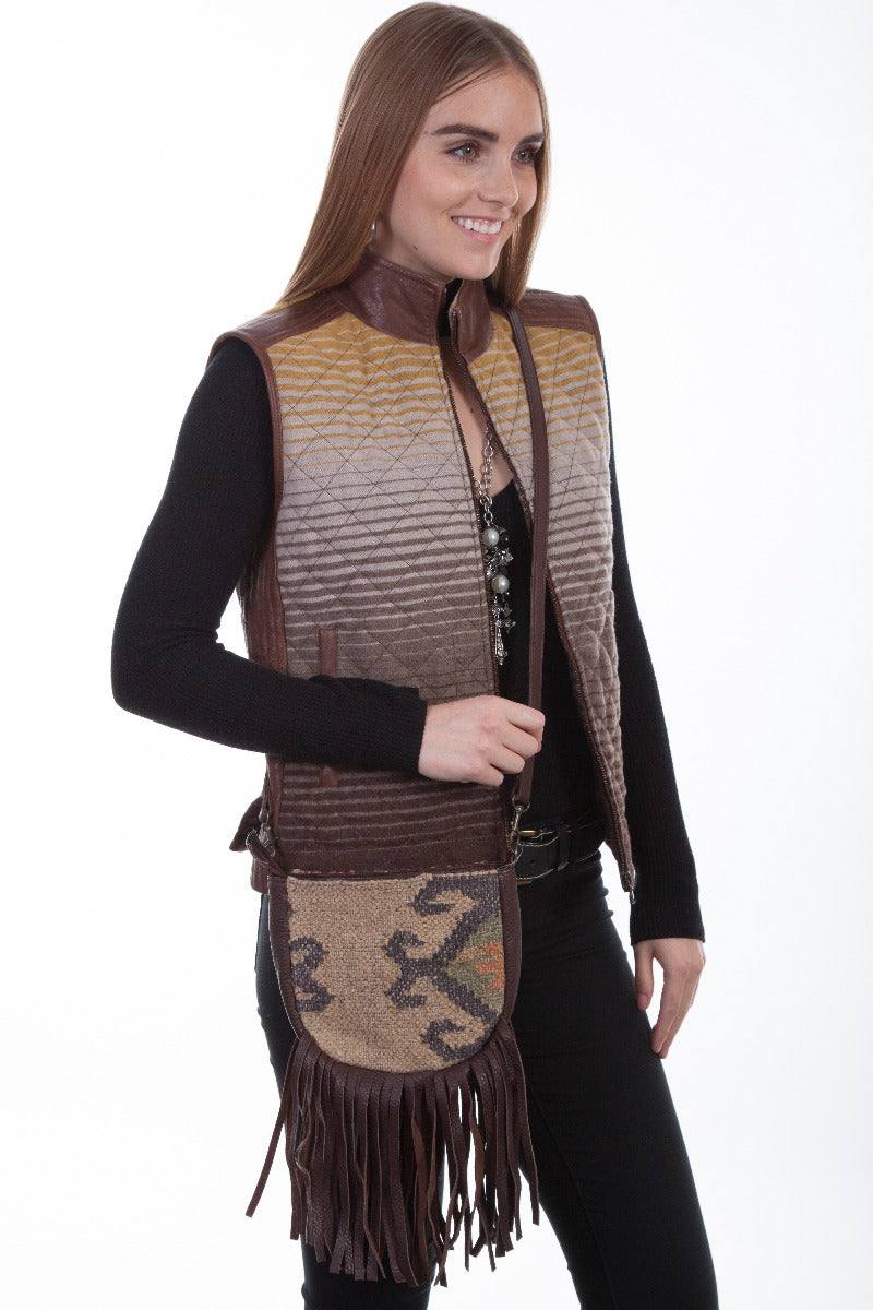 Scully Cotton and Wool blend Crossbody with Leather Fringe Handbag B172   ***Online Only