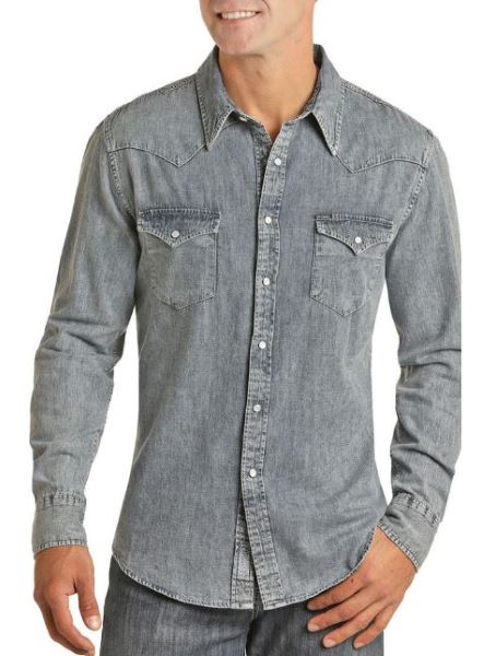 Rock and Roll Denim Washed Denim Slim Fit Mens Snap Shirt B2S2311