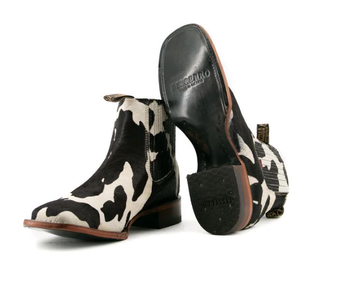 Rock'Em Boots Black Cow Print Bessero Cuero Pelo de Vaca Square Toe Men's Ankle Boots BES COW CHEL