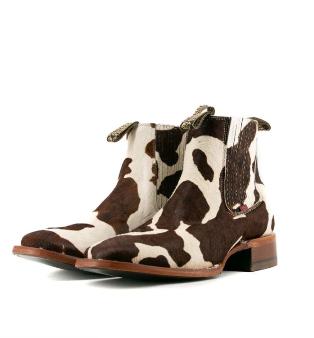 Rock'em Brown Cow Print Bessero Cuero Pelo de Vaca Men's Square Toe Ankle Boots BES COW CHEL BR