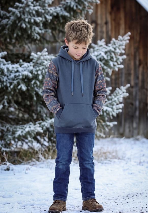 MontanaCo Charcoal with Aztec Print Boys' Western Print Hoodie BH26010