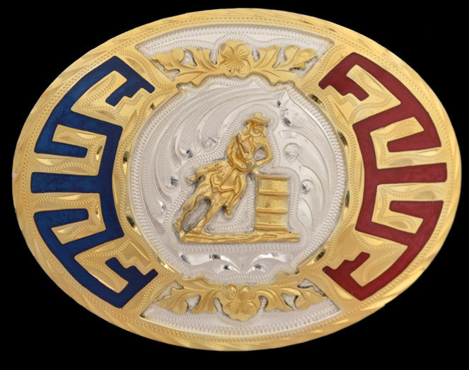 BK815 Silver Oval Red and Blue Mens Buckle by 3D belt