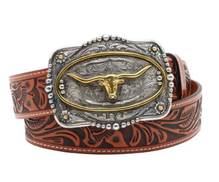 Andwest Tooled Longhorn Buckle Belt BLT242-20