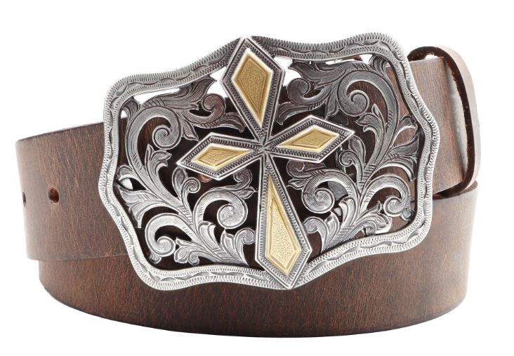 AndWest Two-Tone Filigree Cross Women's Buckle Belt BLT521-26