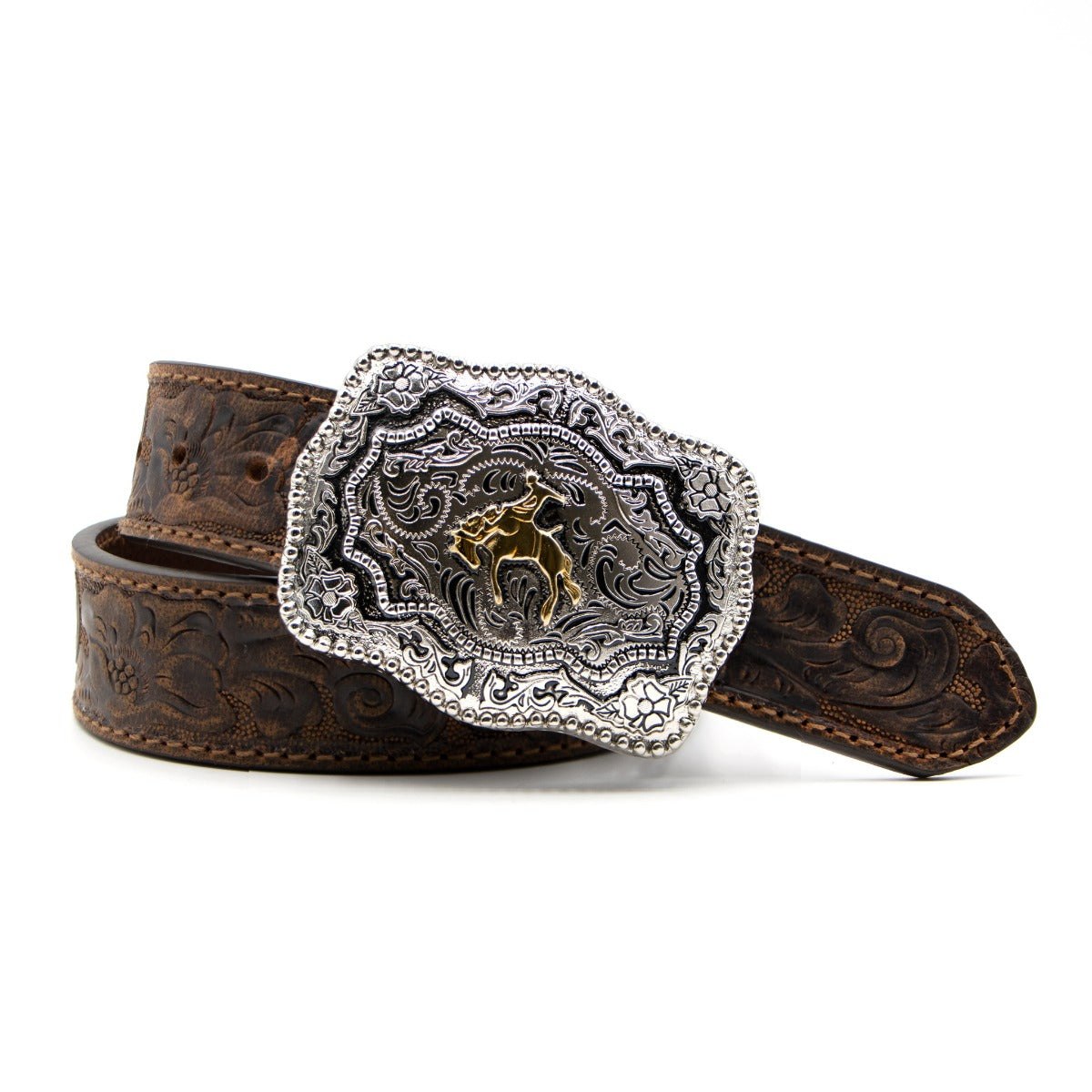 Andwest Brown 1 1/4 inch Buckin Bronc Buckle Children's Belt BLT703-20