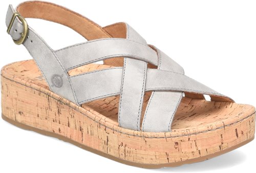 Born Grey (Cenere) Shona Women's Cork Wrapped Wedge Platform Sandals BR0035622