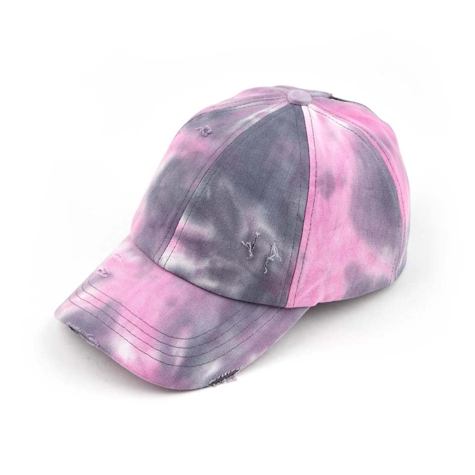 C. C. Cheveux Grey strap Cross-Back Tie Dye Denim Ponytail Cap BT-791