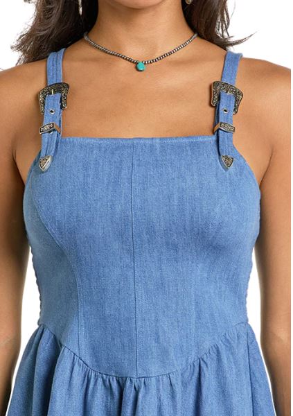 Rock and Roll Blue Denim Mini Dress with Buckle Straps BWD0R06315 Rock and Roll Blue Denim Mini Dress with Buckle Straps BWD0R06315