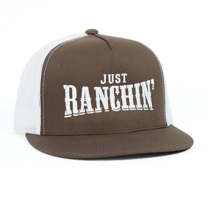 Dale Brisby Brown and White Just Ranchin Mesh Flatbill Cap C - 11