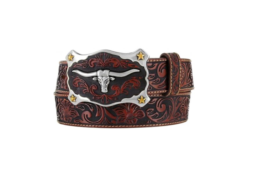 Leegin Tan Classic Longhorn Mens Tooled Belt C11194