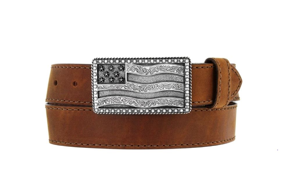 Justin Brown Leather Flying High Men's Belt with  American Flag Buckle C12685