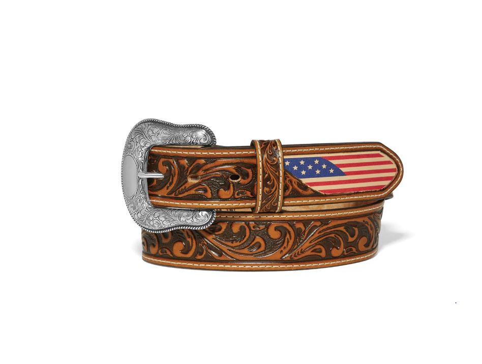 Justin Tan Men's Freedom Belt with a color printed American Flag on the Belt Tip C14244
