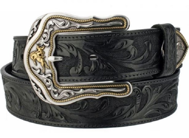 Tony Lama Black Tooled Leather Westerly Ride 1 1/2 inch Men's Western Belt C41513