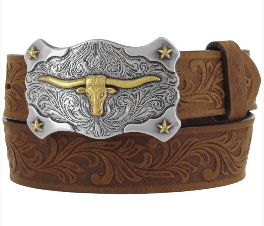 Tony Lama Aged Bark Little Texas Tooled Leather Boy's Belt C60119