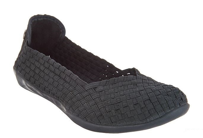 Bernie Mev Catwalk Stretch Elastic Memory Foam Footbed Slip-On Flat Womens Shoes Catwalk-Black