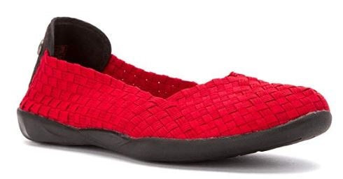 Bernie Mev Catwalk Stretch Elastic Memory Foam Footbed Slip-On Flat Womens Shoes Catwalk-Redsm