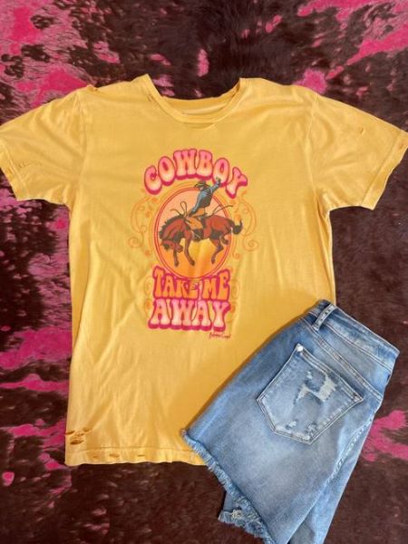 Bohemian Cowgirl Yellow Cowboy Take Me Away Tee-Shirt CBTMA-MUSTARD