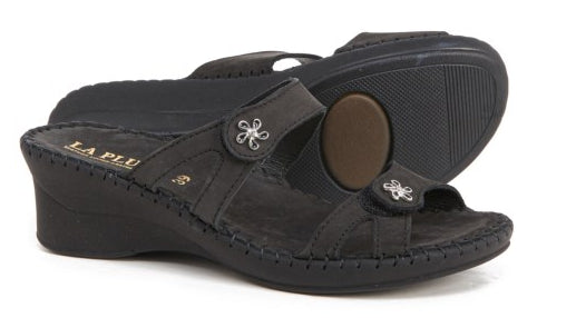 La Plume Black Charese Double Strap Womens Sandals CHARESE-BLACK