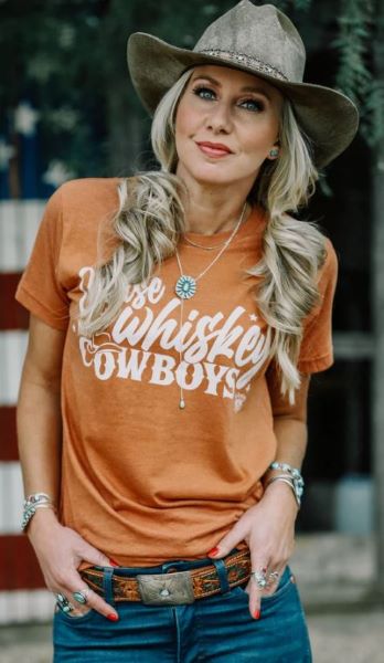 Bohemian Cowgirl Terra Cotta Chase Whiskey Not Cowboys Womens Tee Shirt CHWHNCB