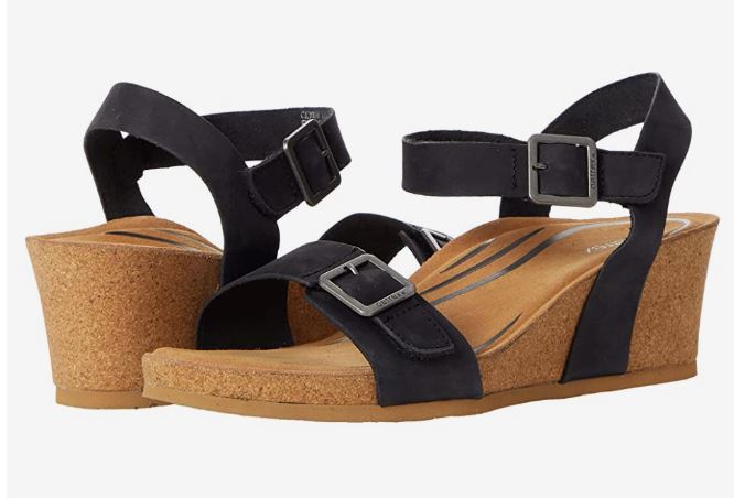 Aetrex Lexa Black Nubuck Quarter Strap Womens Wedge Sandals CK100