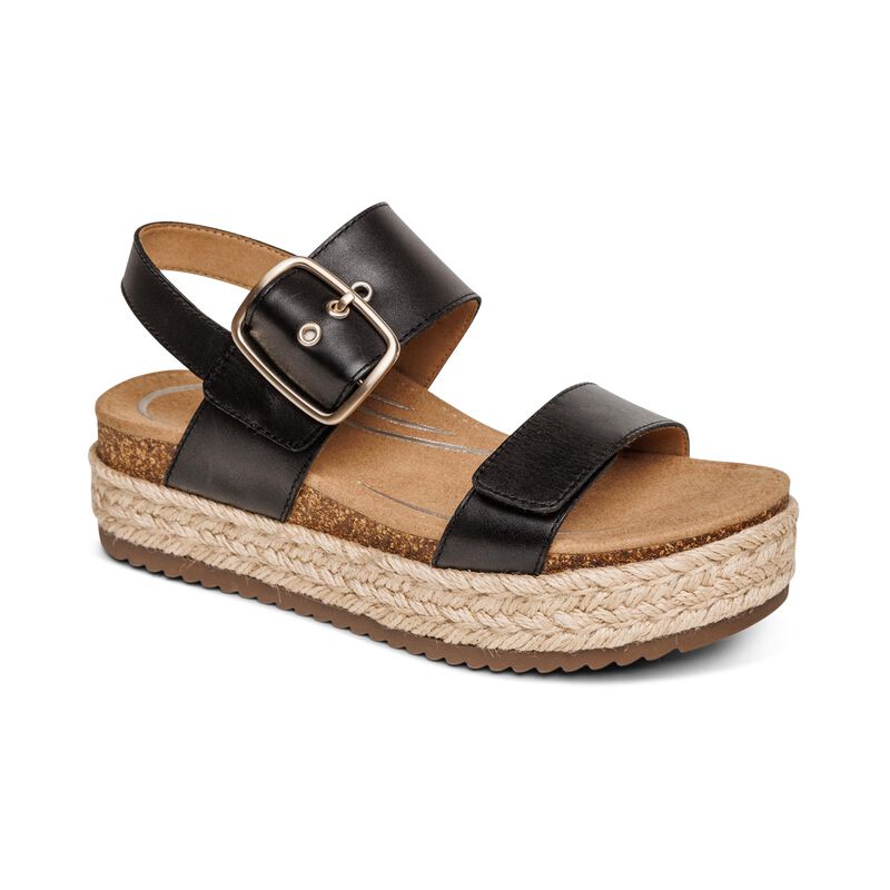 Aetrex Black Vania Arch Support Platform Sandall CP100