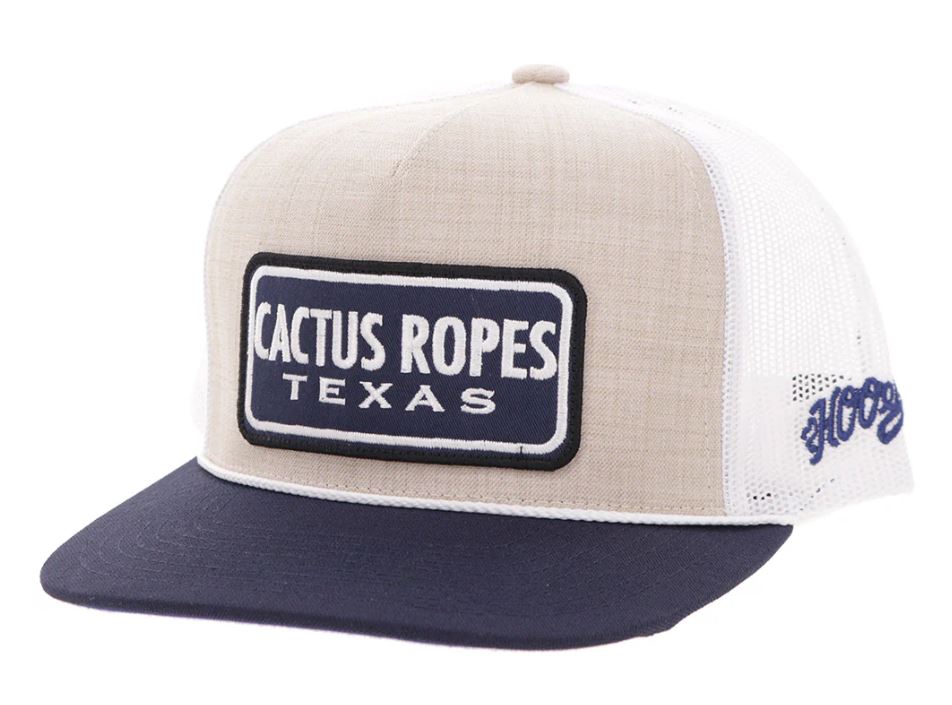 Hooey Tan/Cream/Blue 'CR124' Cactus Ropes Hat with Blue/White Rectangle Cactus Ropes Patch CR124