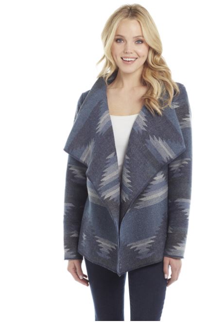 Cripple Creek Slate Blue Navajo Open Front Blanket Women's Wrap Jacket CR15349-15