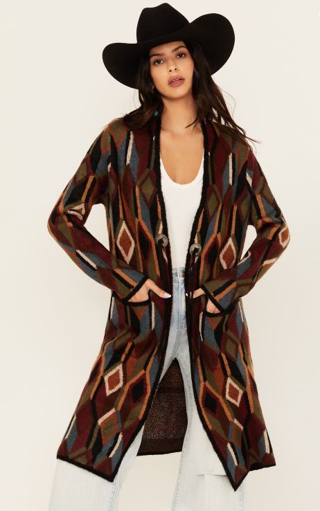 Cotton & Rye Mosaic Concho Women's Long Sleeve Cardigan CRK840M