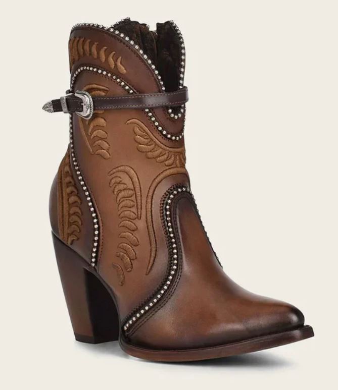 Cuadra Maple Women's 7 inch Embroidered Leather Western Booties with Harness CU483
