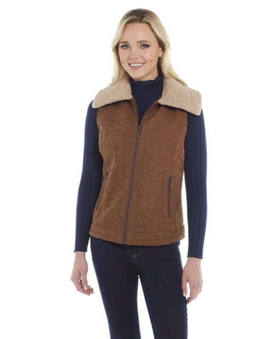 Cripple Creek Tan Women's Faux Leather Zip Front Women's Vest with Faux Fur Collar & Concealed Carry Pocket CW8039-026