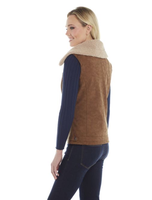 Cripple Creek Tan Women's Faux Leather Zip Front Women's Vest with Faux Fur Collar & Concealed Carry Pocket CW8039-026