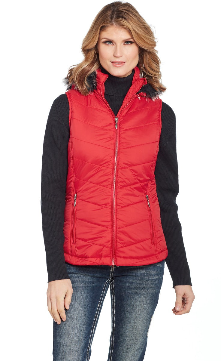 Cripple Creek Water Resistant Womens Zip Vest with Fur Hood CW9516-61