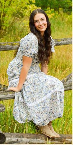 Cotton & Rye Ivory/Blue Medowlark Allover Floral Twist Bodice Dress D096-083-101