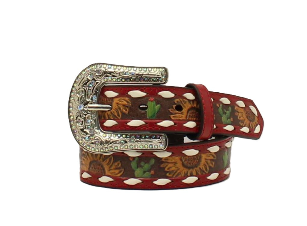Angel Ranch Sunflower and Cactus Print Girl's Belt with Ivory Buck Lacing and Removable Buckle D130001504