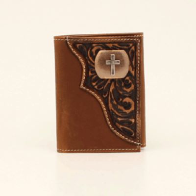 3D Brown Trifold Men's Genuine Leather Cross Concho Wallet D250003102