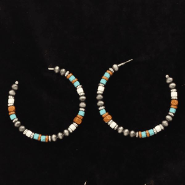 Ladies Silver Strike Beaded Hoop Earrings D460014397