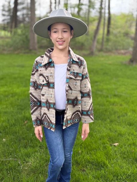 MontanaCo Multicolor Aztec Girls Shacket DAK-253