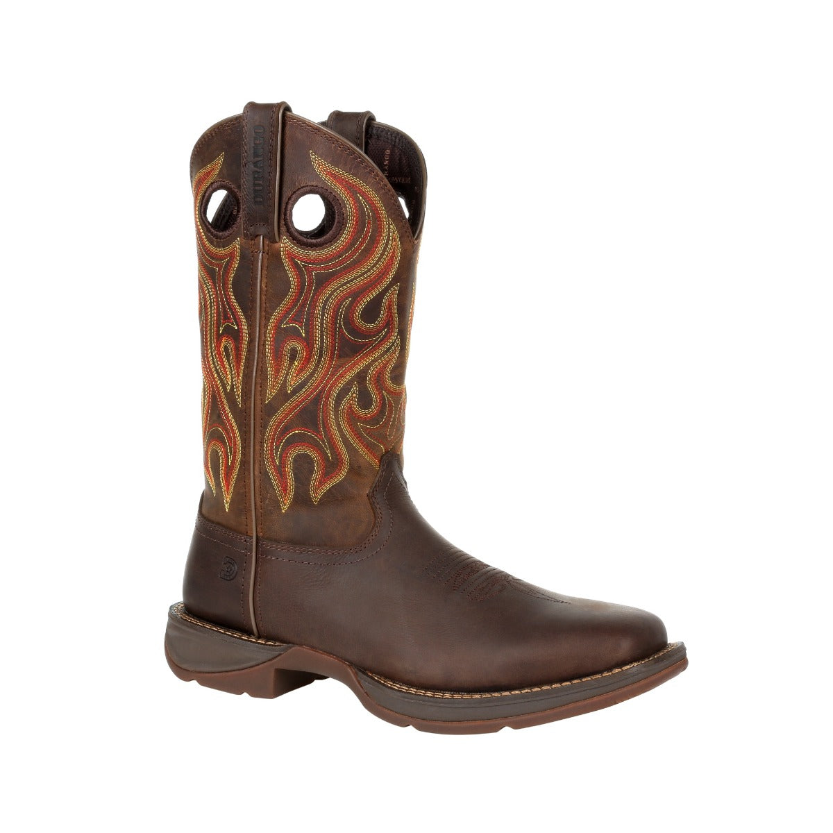 Durango Dark Chestnut Rebel Men's Wide Square Toe Men's Leather Boots with Pull-holes  DDB0317