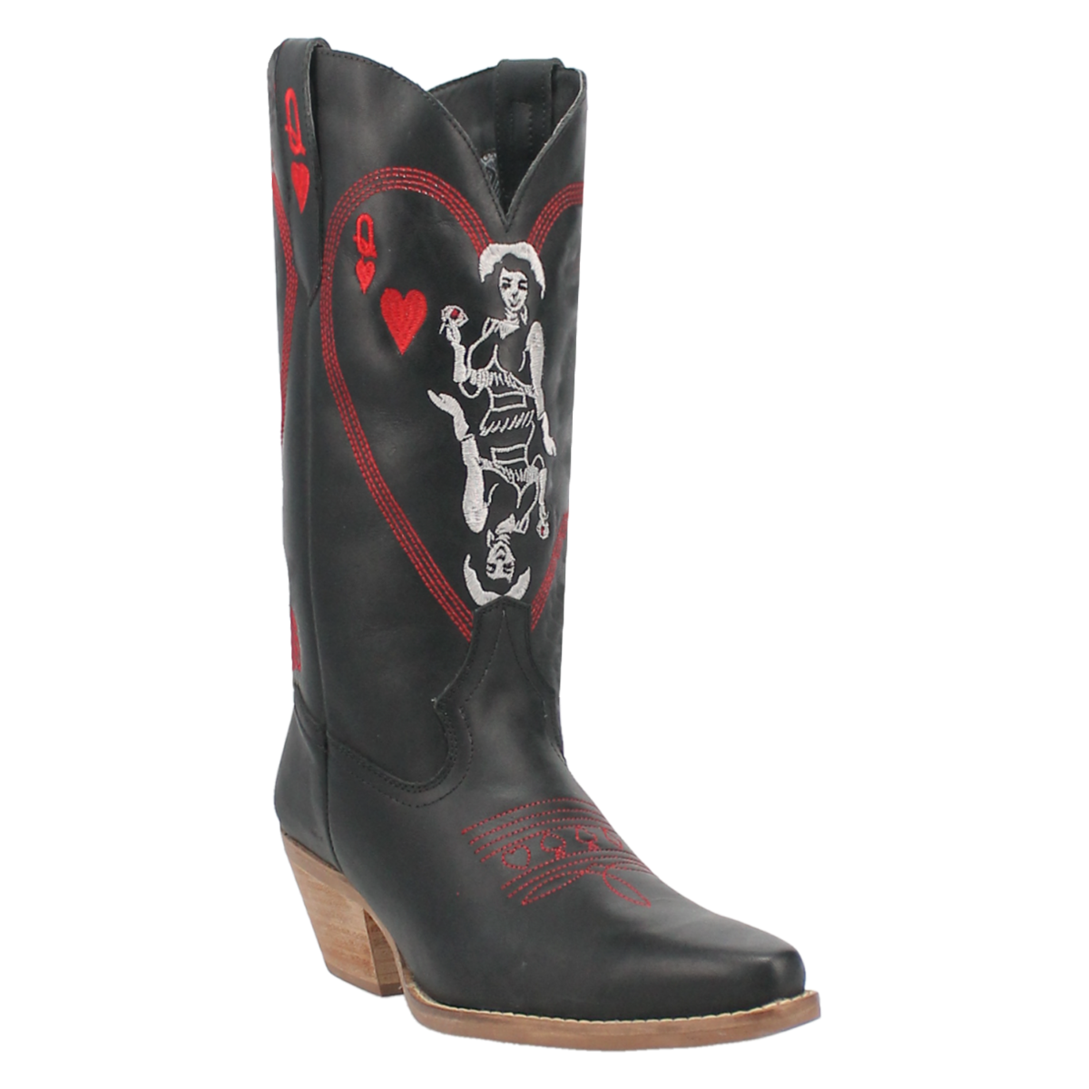 Dingo Black Queen A Hearts 12 inch Almond Toe Women's Leather Western Boots DI174-BLACK